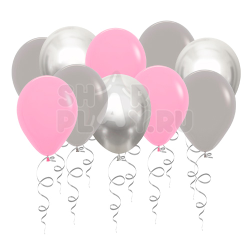 Шары под потолок Серый/Розовый/Серебристый хром (30 см)