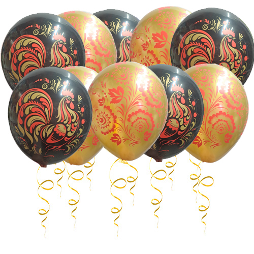 Шары под потолок Хохлома, Русский стиль (30 см)