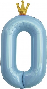 Фольгированная цифра 0, Голубая с короной (102 см)