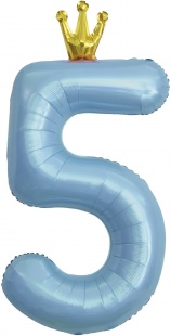 Фольгированная цифра 5, Голубая с короной (102 см)