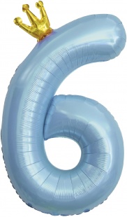 Фольгированная цифра 6, Голубая с короной (102 см)