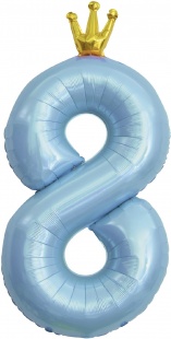 Фольгированная цифра 8, Голубая с короной (102 см)
