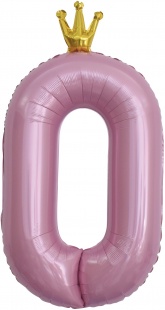 Фольгированная цифра 0, Розовая с короной (102 см)