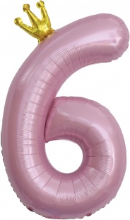 Фольгированная цифра 6, Розовая с короной (102 см)