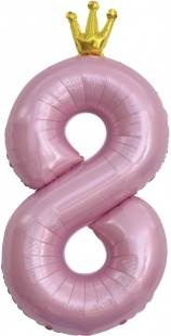 Фольгированная цифра 8, Розовая с короной (102 см)
