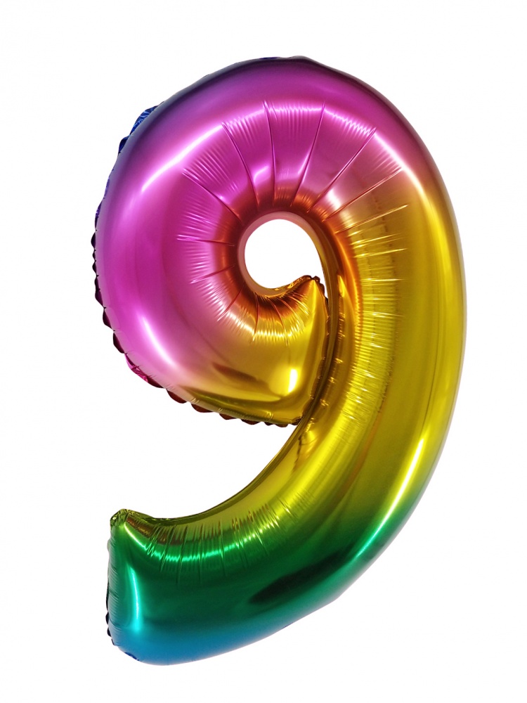 Фольгированная цифра 9 Радужная (86 см)