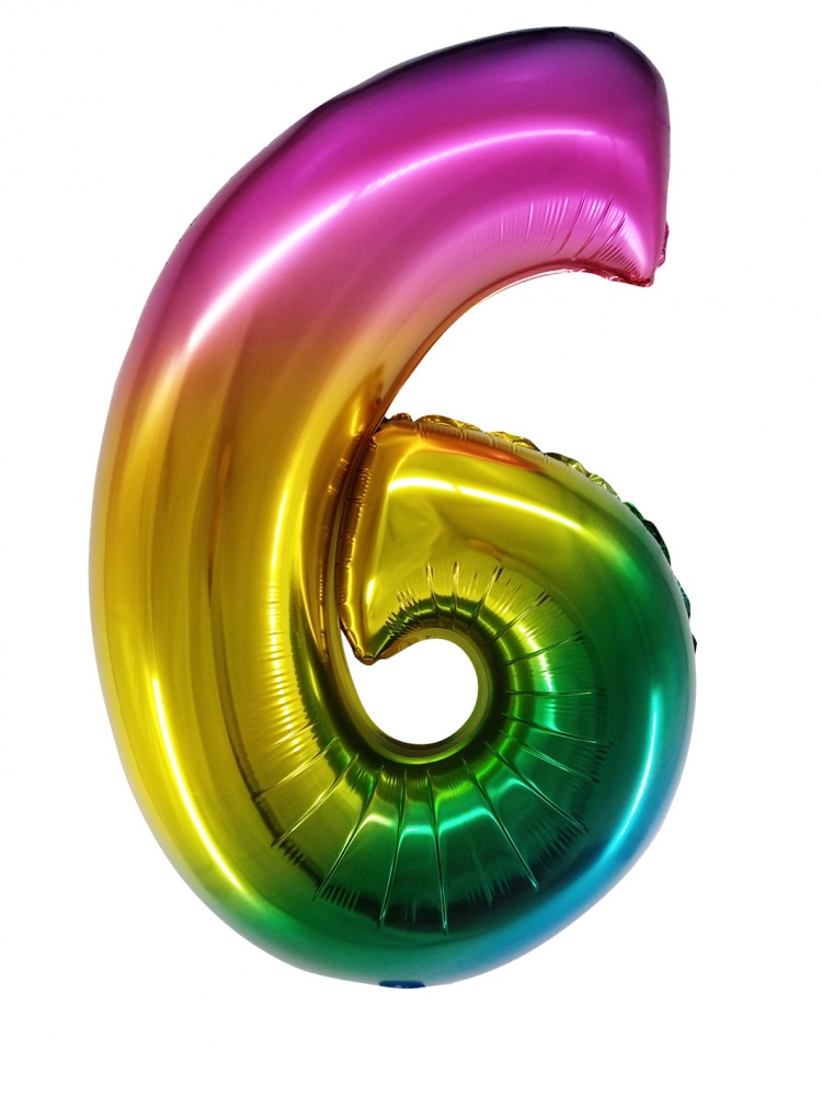 Фольгированная цифра 6 Радужная (86 см)