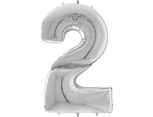 Фольгированная цифра 2 Гигантская, Серебро (123 см)