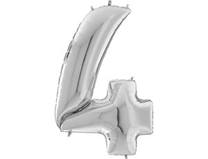 Фольгированная цифра 4 Гигантская, Серебро (123 см)