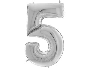 Фольгированная цифра 5 Гигантская, Серебро (123 см)