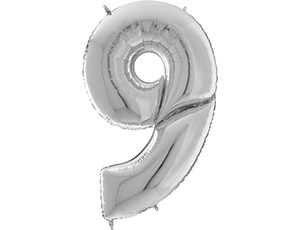 Фольгированная цифра 9 Гигантская, Серебро (123 см)