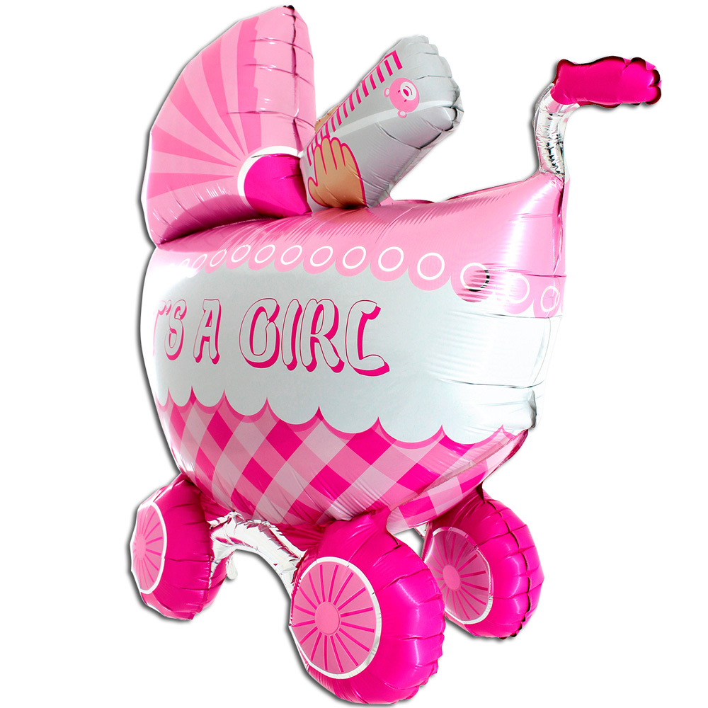 Фольгированная фигура "Коляска с бутылочкой" для девочки на выписку (107 см)