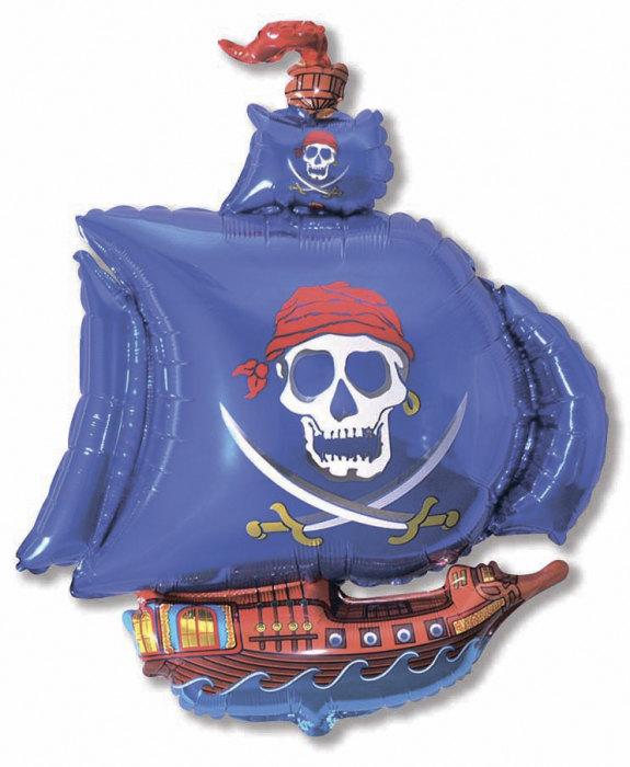 Фольгированная фигура, Пиратский корабль, синий (104 см)