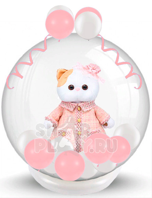 Шар с игрушкой Кошечка Ли-Ли в розовом костюме в клетку (60 см)