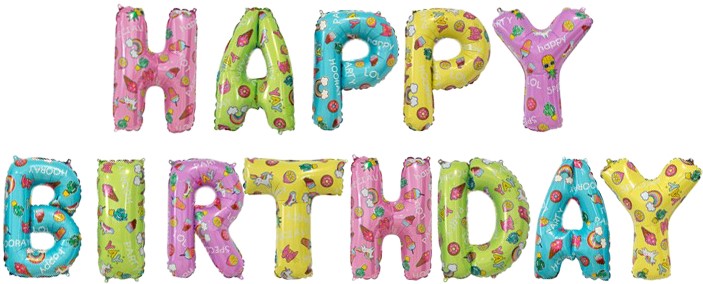 Набор шаров-букв (14''/36 см) Мини-Надпись "Happy Birthday", Веселые картинки, 1 шт.