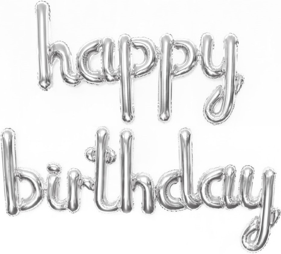 Набор шаров (17''/43 см) Мини-Надпись "Happy Birthday", Серебро, 1 шт.