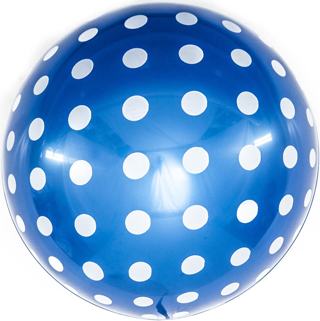 Шар (18''/46 см) Сфера, Deco Bubble, Белые точки, Синий, 1 шт. в уп.