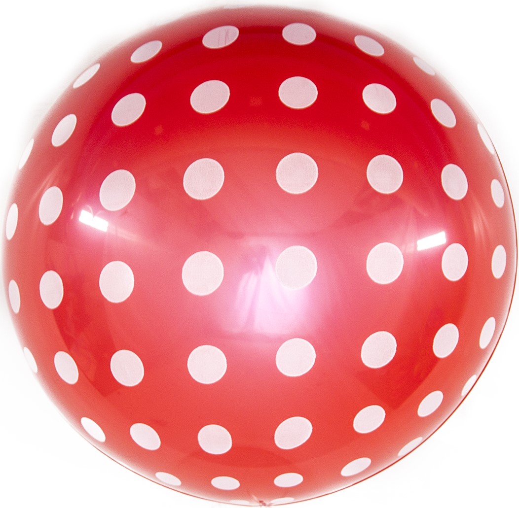 Шар (18''/46 см) Сфера, Deco Bubble, Белые точки, Красный, 1 шт. в уп.