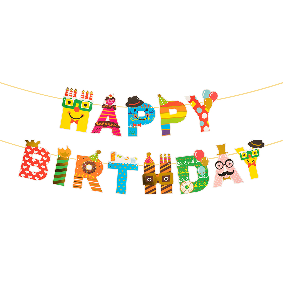 Гирлянда Веселые буквы, Happy Birthday, Ассорти, Металлик, 180 см, 1 упак.