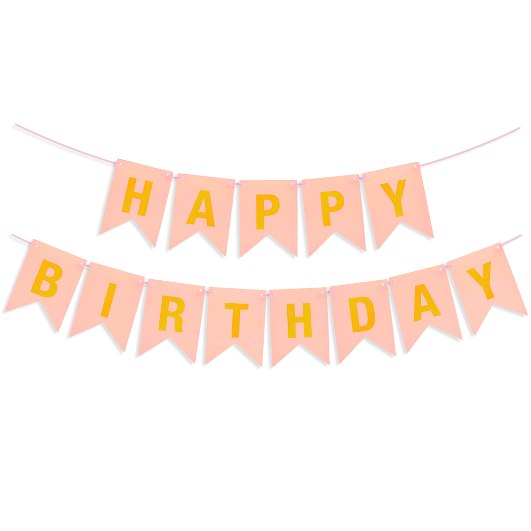 Гирлянда Флажки, Happy Birthday, Розовый/Золото, Металлик, 500 см, 16*12 см, 1 упак.