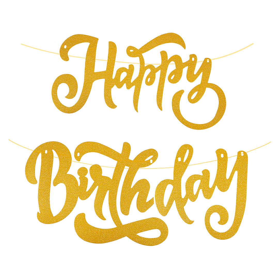 Гирлянда Happy Birthday (элегантный шрифт), Золото, с блестками, 20*100 см, 1 упак.