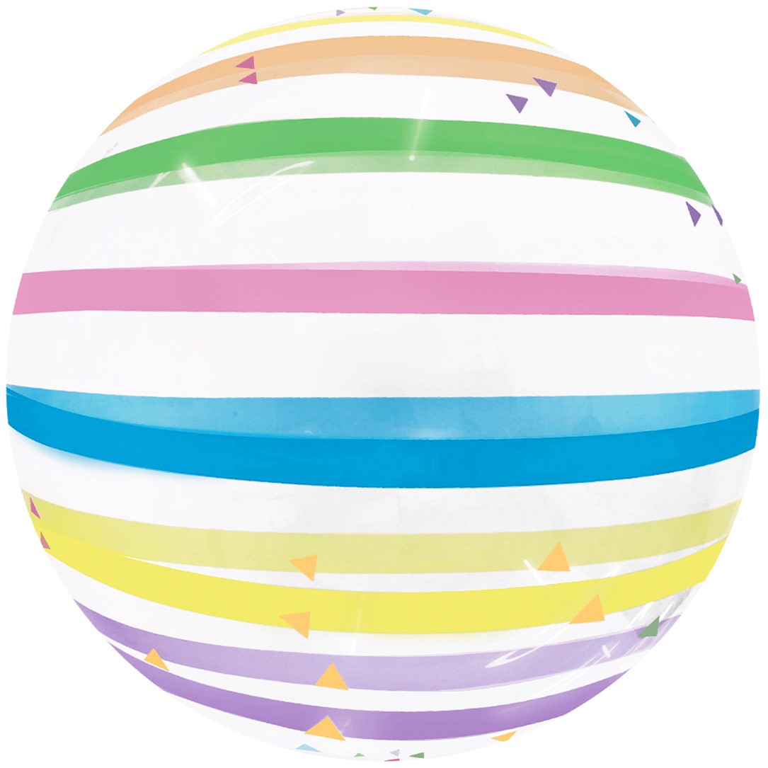Шар (20''/51 см) Сфера, Deco Bubble, Разноцветные полоски, Прозрачный, Кристалл, 1 шт. в уп.