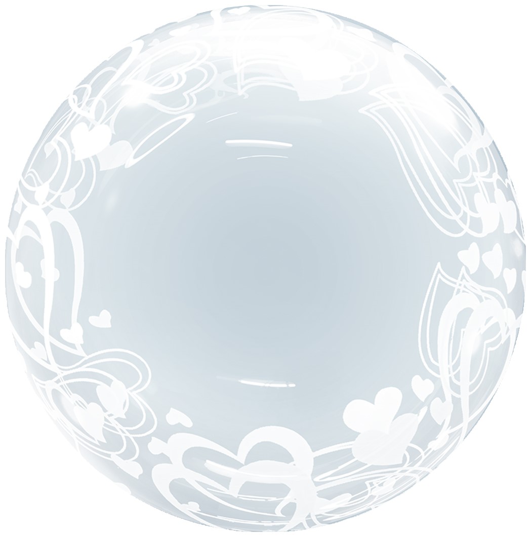 Шар (18''/46 см) Сфера, Deco Bubble, Воздушные сердца, Прозрачный, Кристалл, 1 шт. в уп.