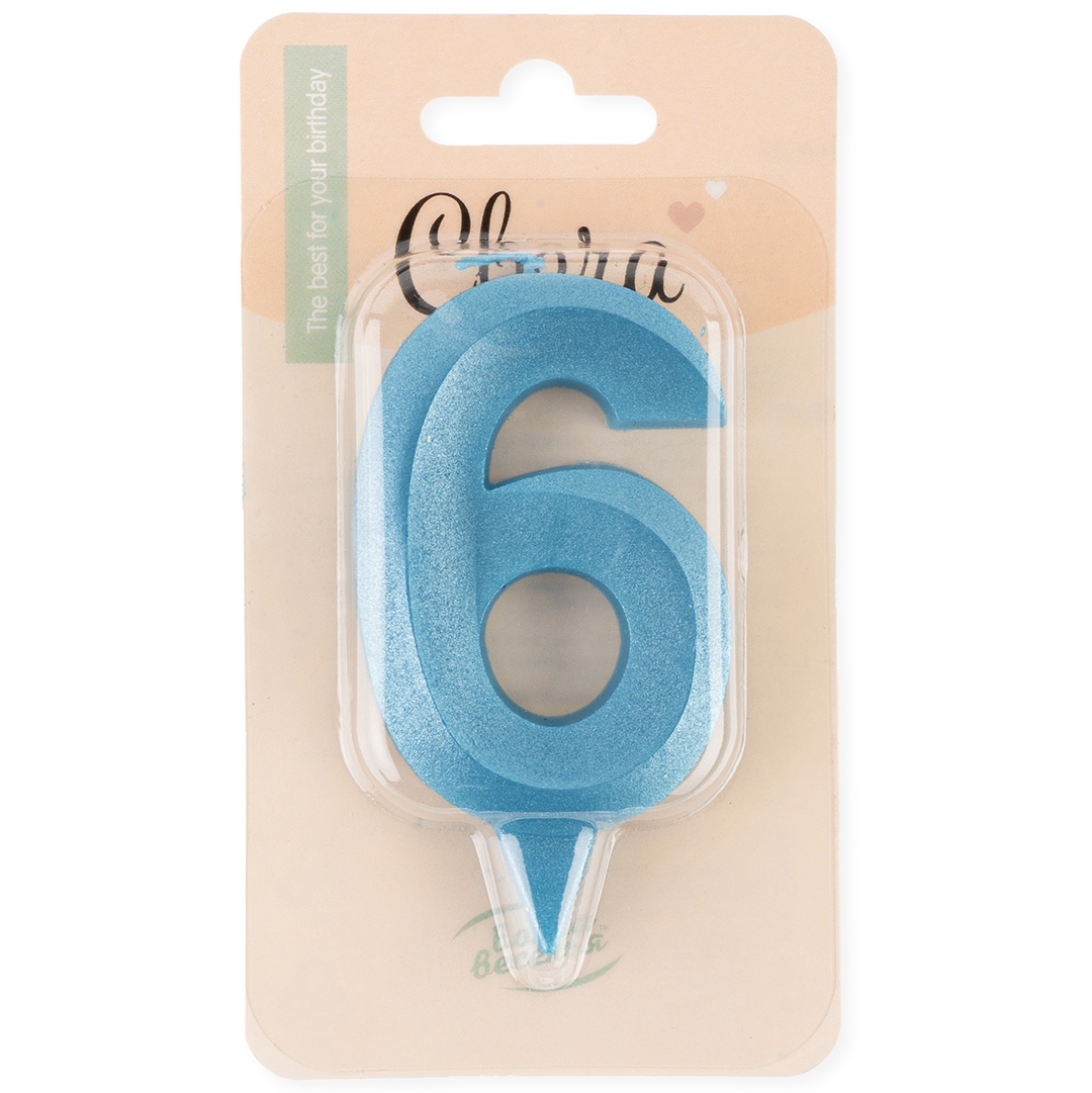 Свеча Цифра, 6 Грани, Синяя бирюза, 7 см, 1 шт.
