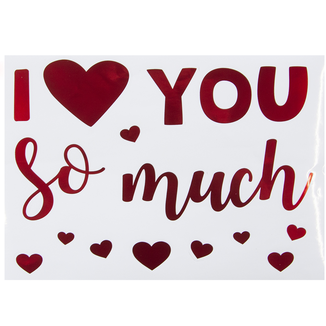 Наклейка I love you so much, 19,5*27 см, Красный, Металлик, 1 шт.