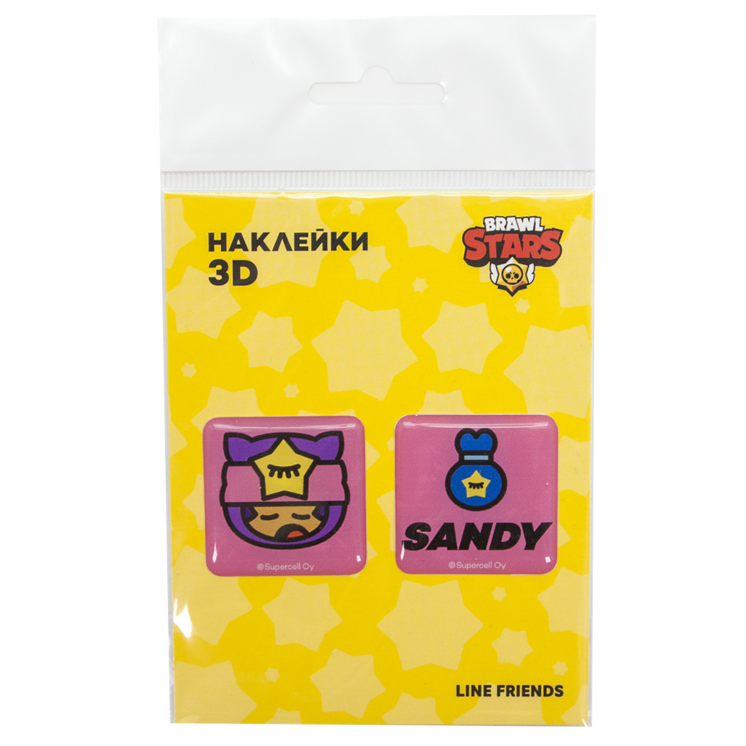 Наклейки 3D (2 шт на листе) Бравл Старс, Сэнди, дизайн №10, 3*3 см, Розовый, 1 шт.