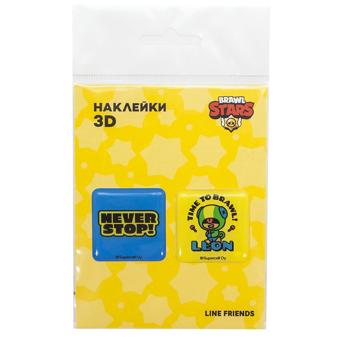 Наклейки 3D (2 шт на листе) Бравл Старс, Леон, дизайн №4, 3*3 см, Синий/Желтый, 1 шт.