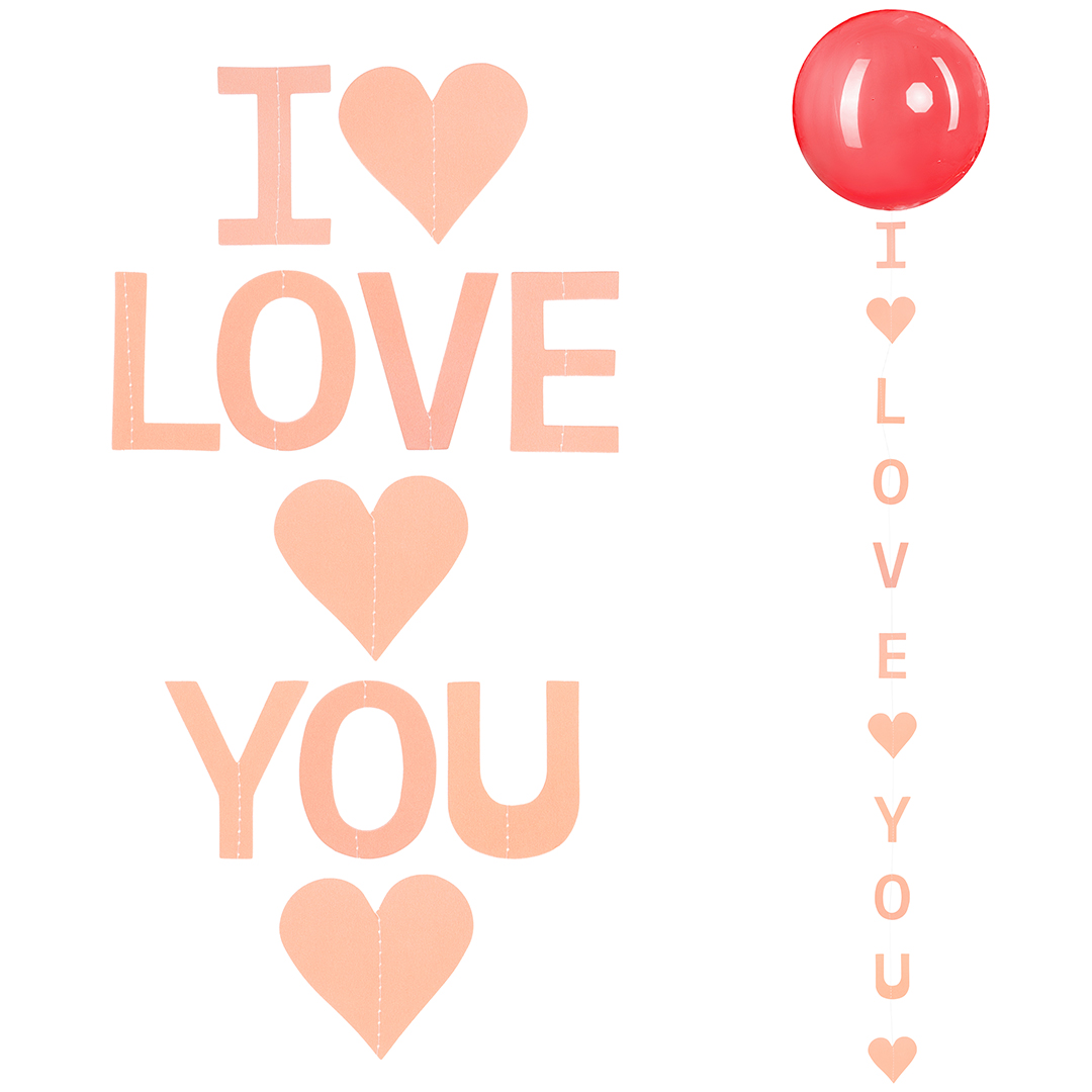 Гирлянда-подвеска I love you (сердца), Розовый, Перламутр, 120 см, 1 шт.