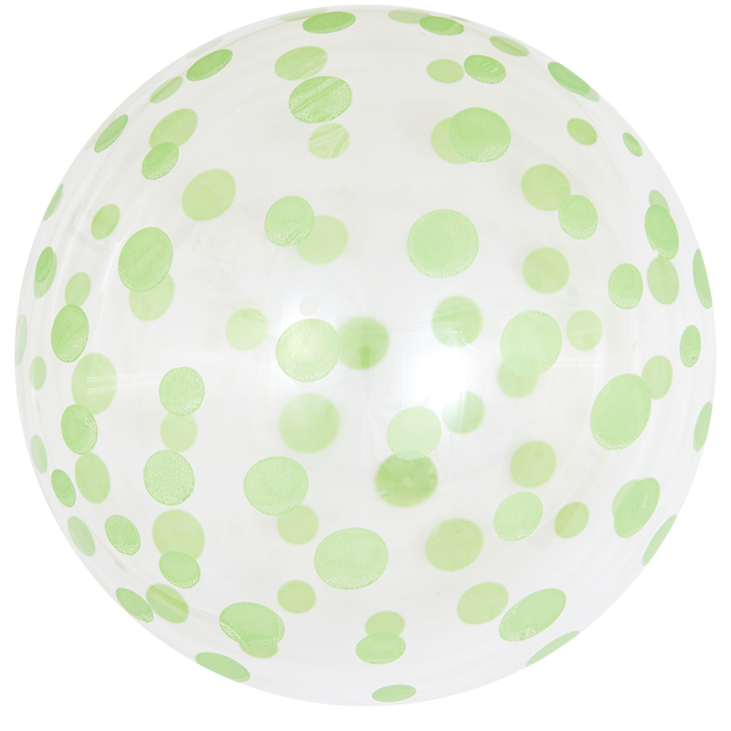 Шар (18''/46 см) Сфера, Deco Bubble, Зеленое конфетти, Прозрачный, Кристалл, 1 шт.