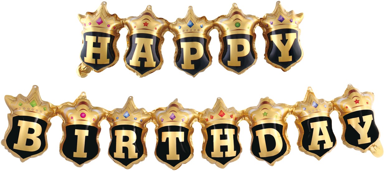 Набор шаров (39''/99 см) Короны, Happy Birthday, Черный/Золото, 1 шт.