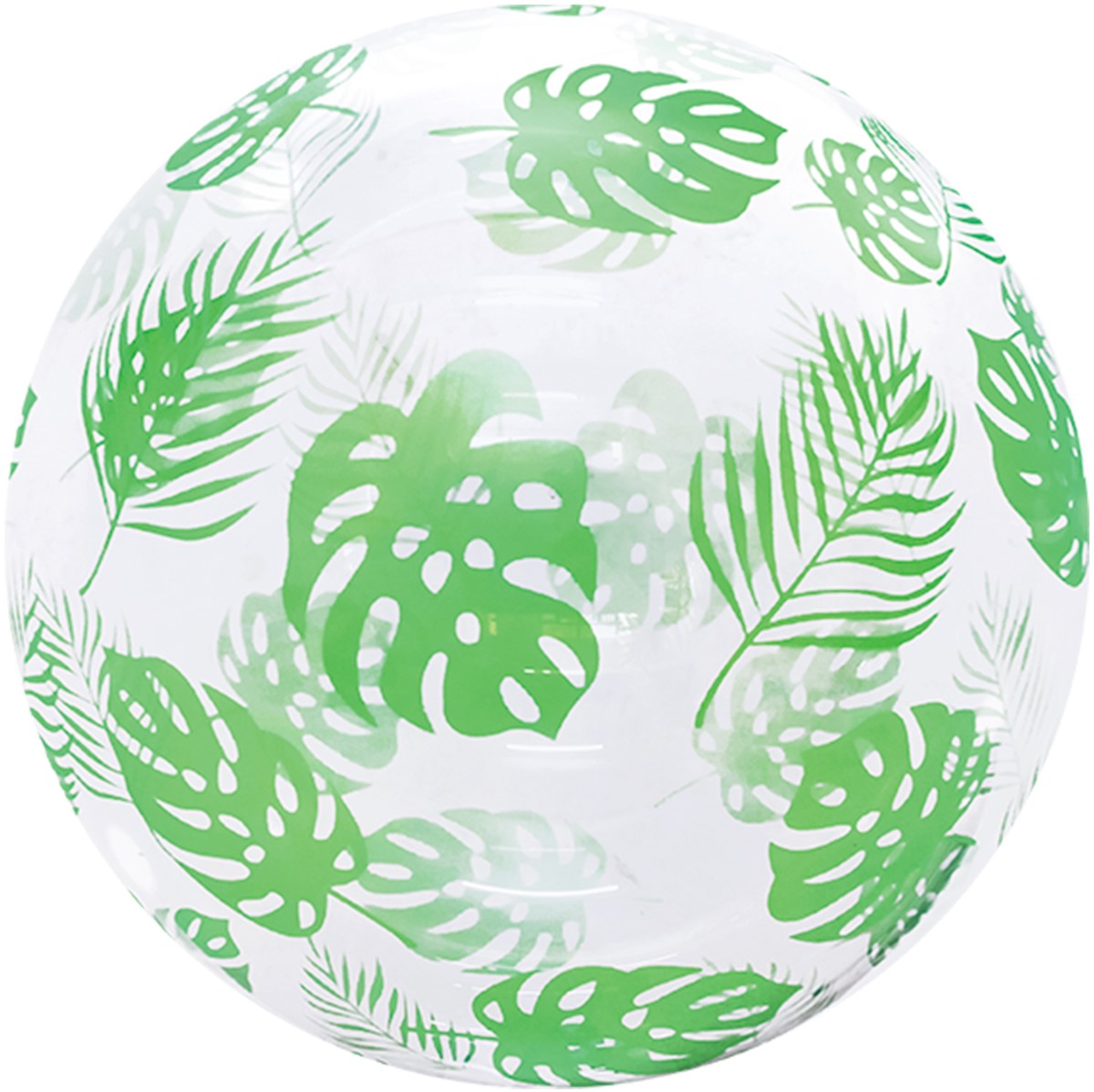 Шар (20''/51 см) Сфера, Deco Bubble, Тропические листья, Прозрачный, Кристалл, 1 шт. в уп.
