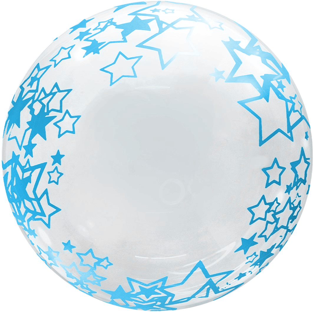 Шар (18''/46 см) Сфера, Deco Bubble, Голубые звезды, Прозрачный, Кристалл, 1 шт. в уп.