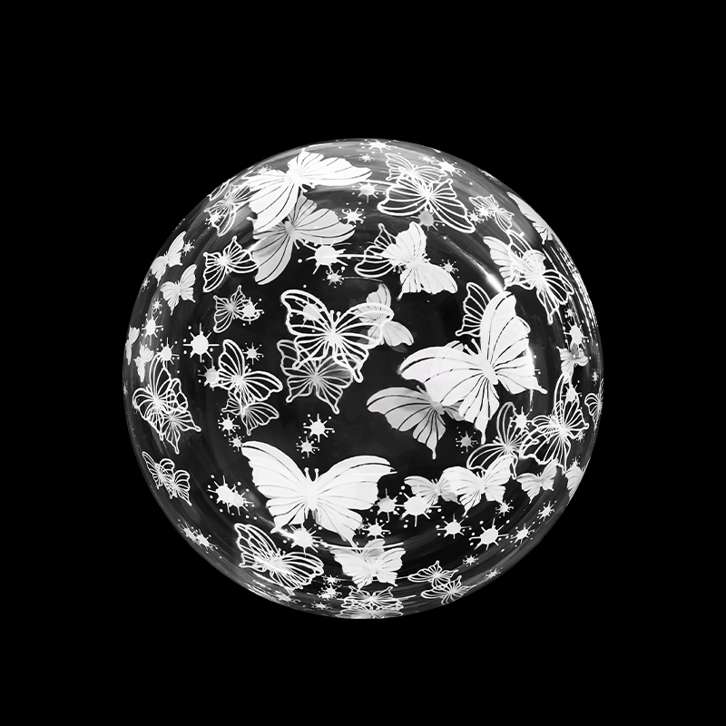 Шар (18''/46 см) Сфера, Deco Bubble, Белые бабочки, Прозрачный, Кристалл, 1 шт. в уп.