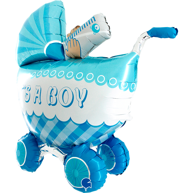 Шар 3D (33''/84 см) Фигура, Коляска для мальчика, Голубой, 1 шт.