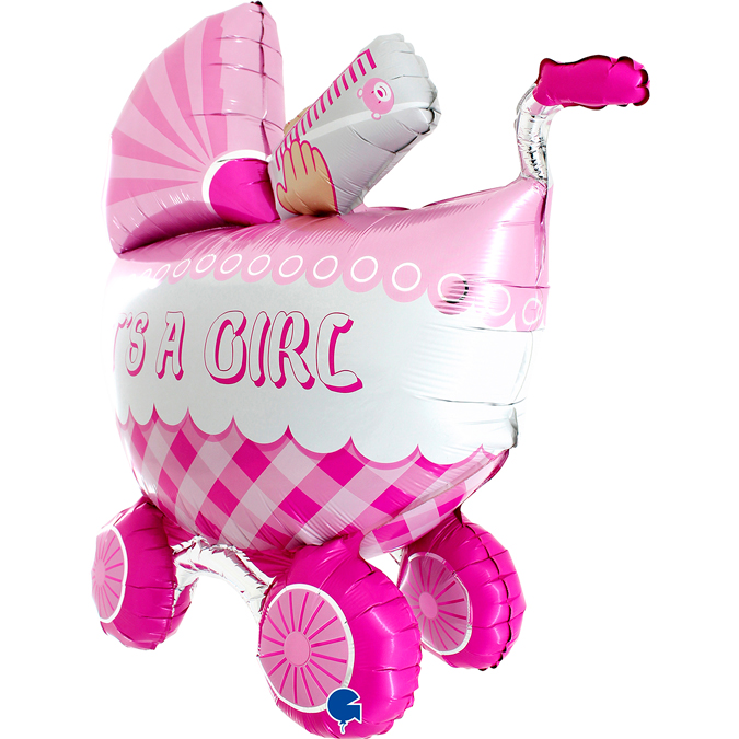 Шар 3D (33''/84 см) Фигура, Коляска для девочки, Розовый, 1 шт.