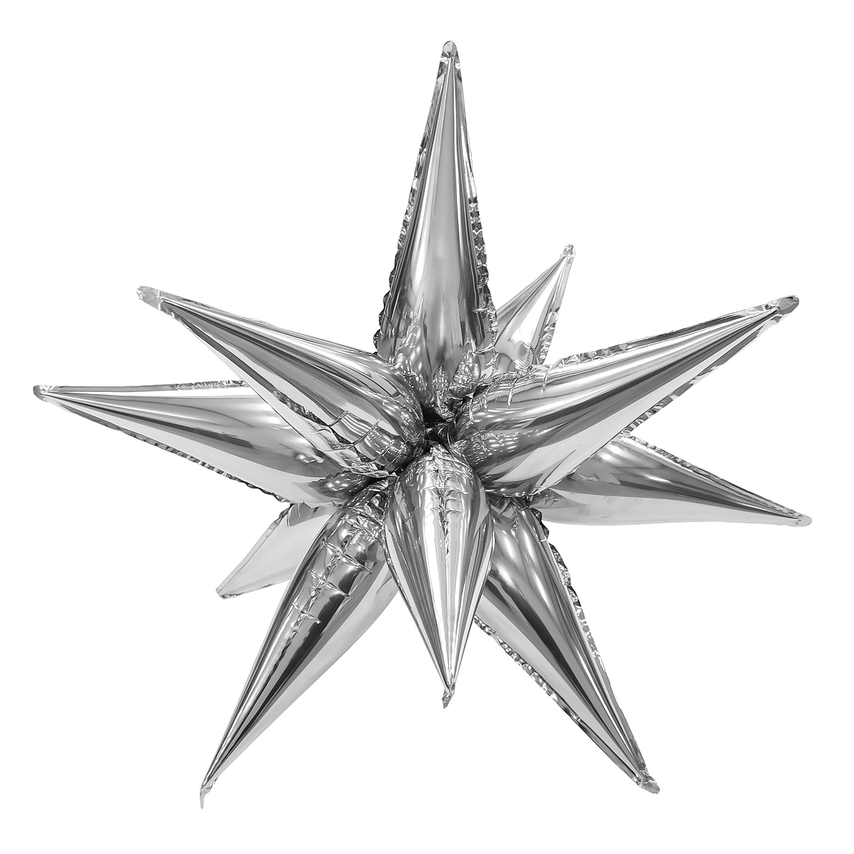 Шар 3D (26''/66 см) Звезда, Составная, Серебро, 1 шт.