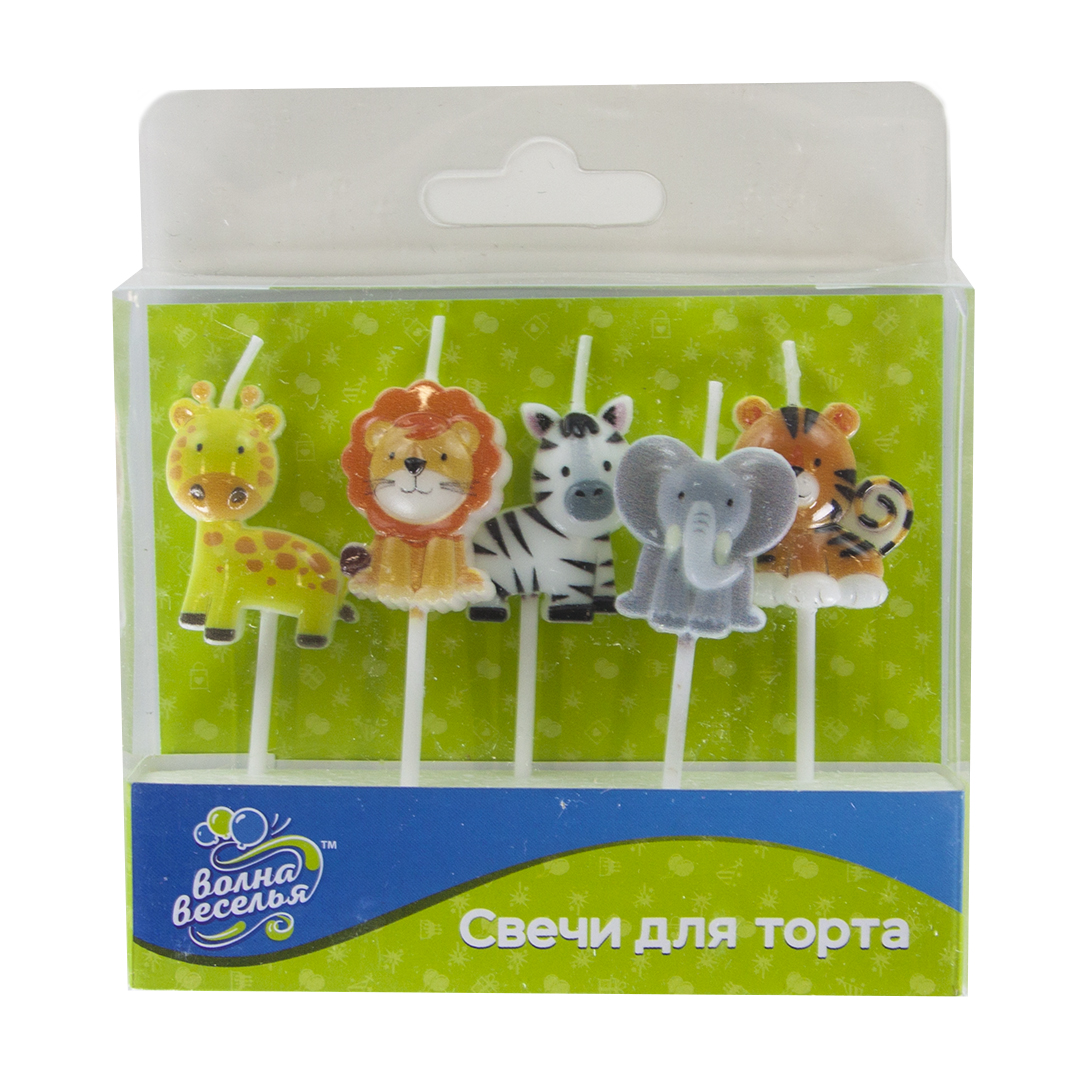Набор свечей Фигура, Животные джунглей, 5 см, 5 шт. с держат.