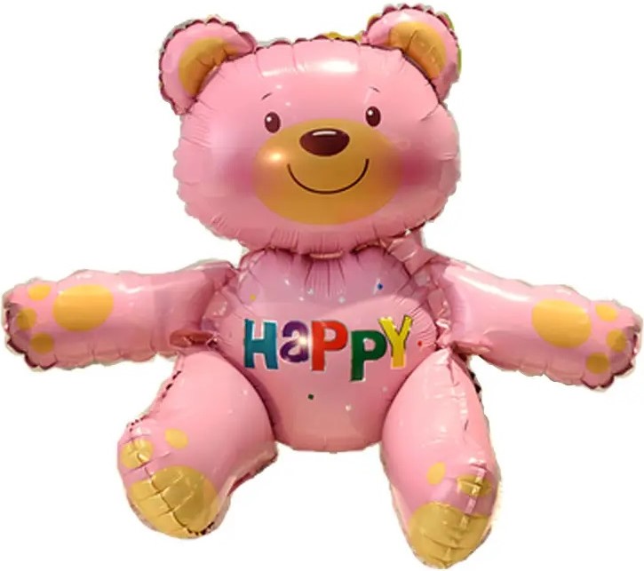 Шар 3D (22''/56 см) Фигура, Сидячий мишка, Розовый, 1 шт. в уп.