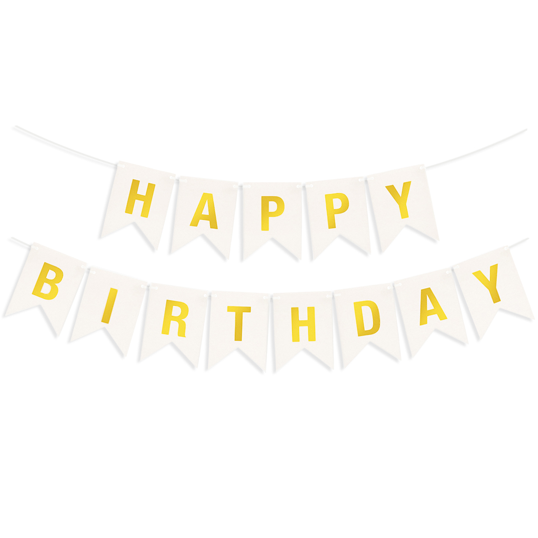 Гирлянда Флажки, Happy Birthday, Белый/Золото, Металлик, 500 см, 16*12 см, 1 упак.