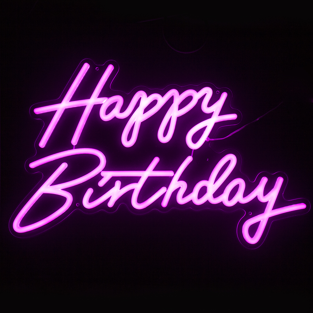 Световая надпись на подложке Happy Birthday, 35*57 см. Розовый, 1 шт.