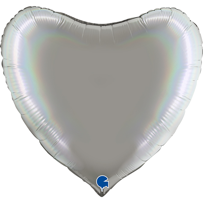 Шар (18''/46 см) Сердце, Серебро, Голография, 1 шт.