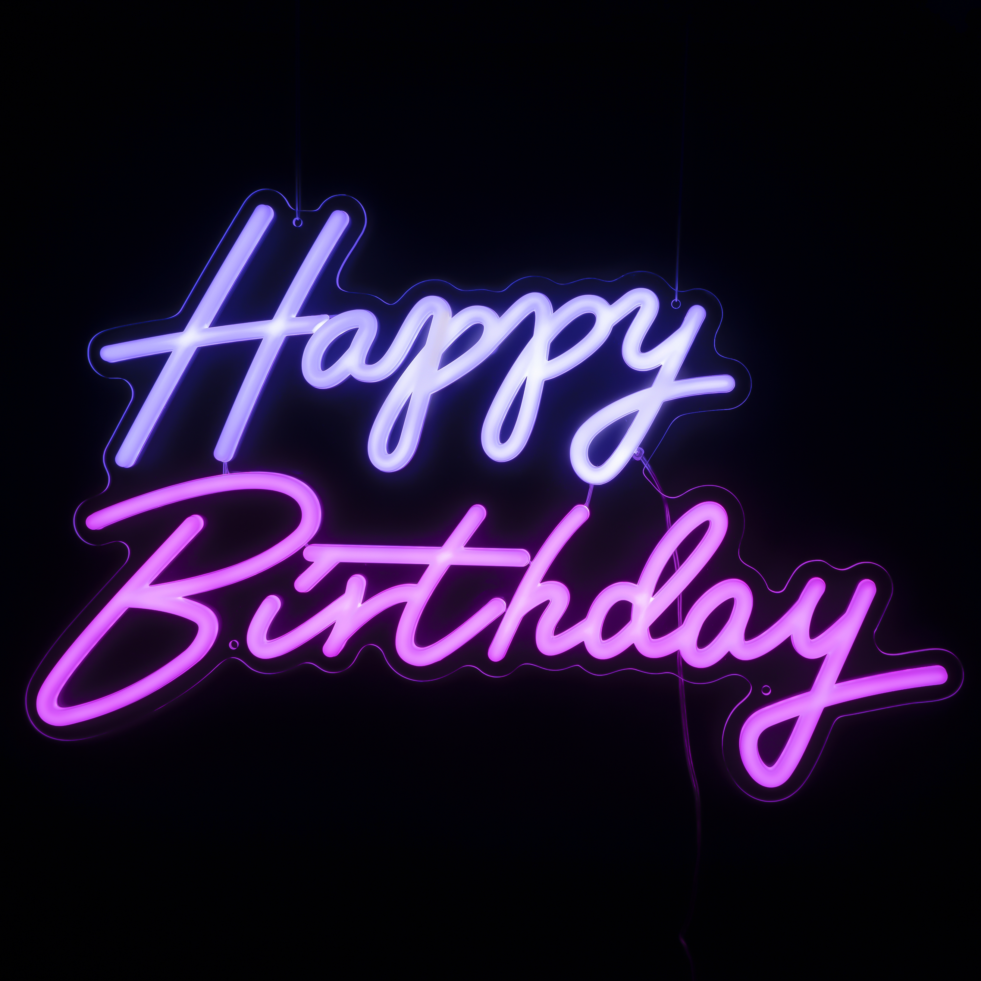 Световая надпись на подложке Happy Birthday, двухцветная, 35*57 см. Фиолетовый/Розовый, 1 шт.