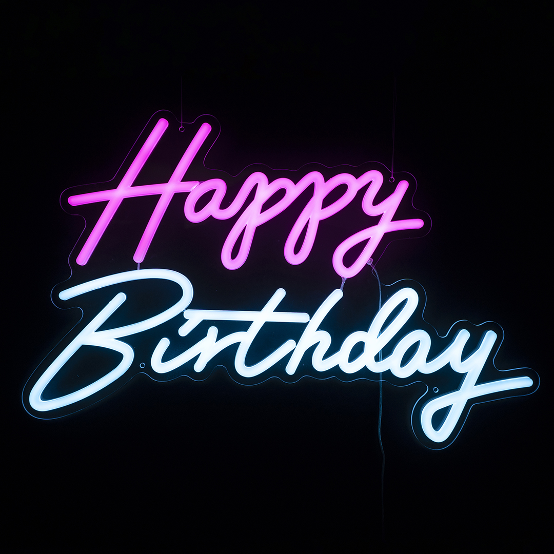 Световая надпись на подложке Happy Birthday, двухцветная, 35*57 см. Розовый/Голубой, 1 шт.