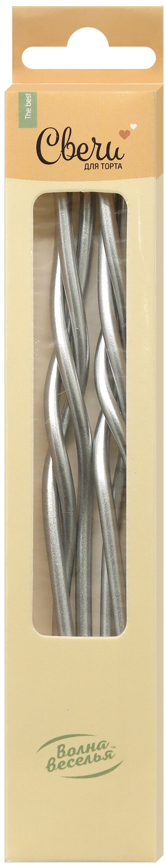Свечи Спирали Люкс, Серебро, Металлик, 0,4*13 + 3 см, 6 шт. с держат.