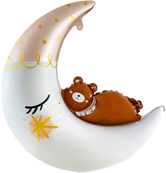 Шар (34''/86 см) Фигура, Полумесяц с медвежонком, 1 шт. в уп.