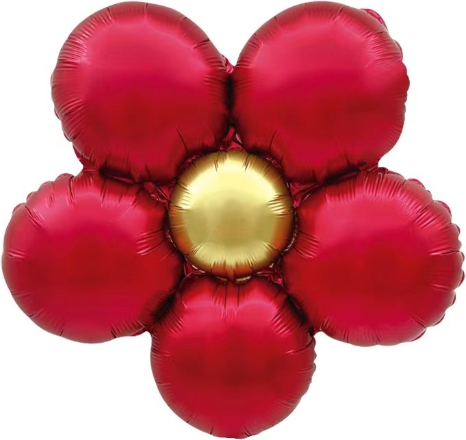 Шар (18''/46 см) Цветок, Ромашка (надув воздухом), Красный, Сатин, 1 шт.